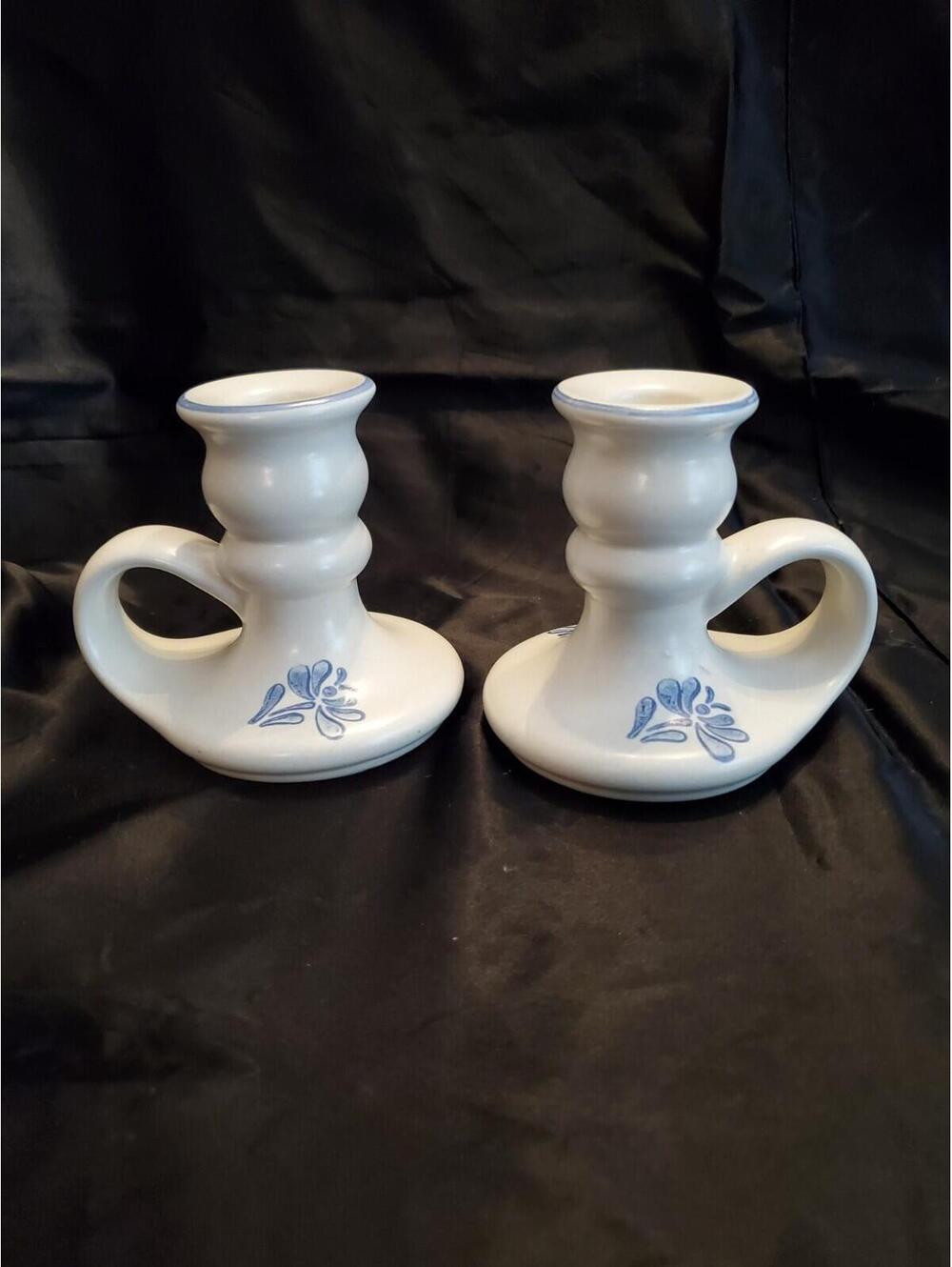 Pfaltzgraff Yorktowne Candle Stick Holders, Stoneware, Vintage 2-Pack